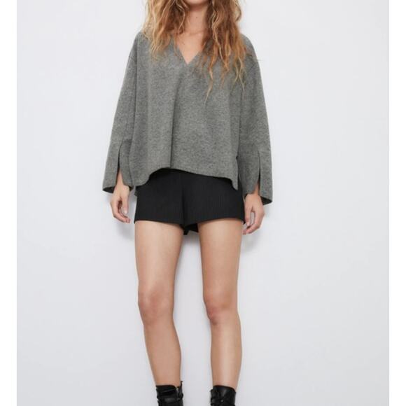Zara Wool Blend V Neck Boxy Sweater Gray Size Medium - Picture 1 of 8